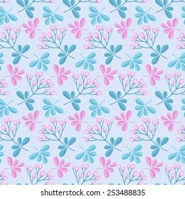 Tender pastel flower seamless pattern on blue background.