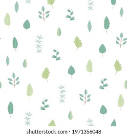 Tender pattern with green hand drawn leaves