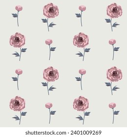 Tender peonies texture for textile or wrapping paper. Vector seamless pattern with beautiful flowers. Floral wallpaper.
