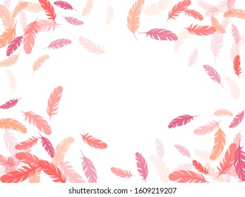 Tender pink flamingo feathers vector background. Easy plumelet ethnic indian graphics. Detailed majestic feather on white design. Bird wing plumage boho line art.