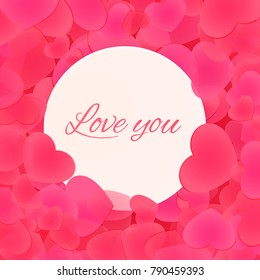 Tender pink hearts background. Love you text illustration
