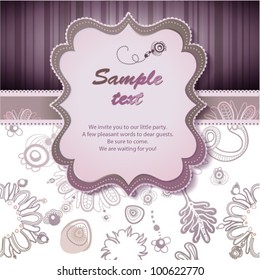 Tender pink invitation or greeting card with fanciful floral background. (vector)