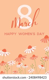 Tender postcard for March 8th. International Women's Day, congratulations. Vector.