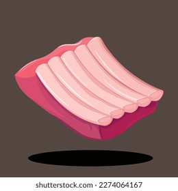 Tender Rib Beef Red Meat with Bone Vector Illustration | Fresh Uncooked Raw Meat Ingredients