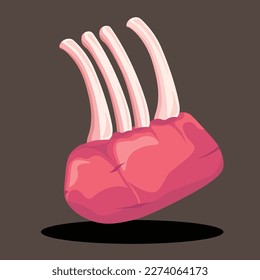 Tender Rib Beef Red Meat with Bone Vector Illustration | Fresh Uncooked Raw Meat Ingredients