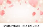 Tender romantic background with  flying flower petals. Magical flowery pink background. Vector illustration for your graphic design.