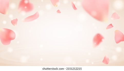 Tender romanischer Hintergrund mit fliegenden Rosenblättern. Blumenrosa Hintergrund. Vektorgrafik für Ihr Grafikdesign.