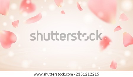 Tender romantic background with  flying flower petals. Magical flowery pink background. Vector illustration for your graphic design.