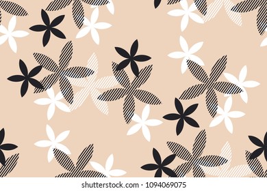 Tender rosy beige floral seamless pattern. Abstract simple geometric vanilla flowers for perfume package, background, wrapping paper, fabric. Endless repeatable motif for surface design.
