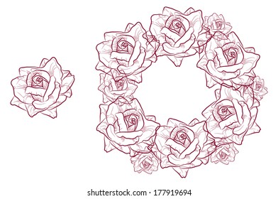 tender round frame of rose flowers