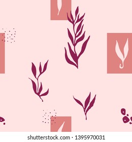 Tender sea weed seamless pattern on a pink background