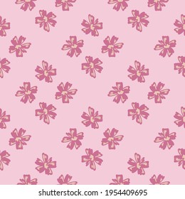Tender seamless doodle pattern with geometric abstract flower bud ornament. Pink palette artwork. Stock illustration. Vector design for textile, fabric, giftwrap, wallpapers.