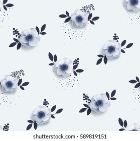 Tender seamless pattern with flowers anemones. It can be used as print on fabric, linen, wedding, the packing paper background.