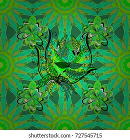 Tender seamless pattern with flowers. Vector illustration. Vector floral illustration in vintage style. Gentle, spring floral on green, blue and black colors.