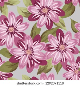 Tender seamless pattern of Lilac flowers and green leaves. Seamless Floral Pattern. Summer and Spring. Vector botanical seamless with flower in vintage style.Eps10.