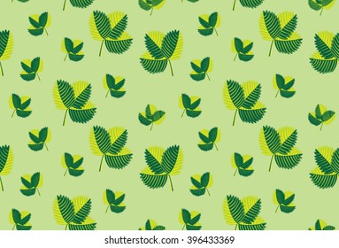 tender shoots of strawberry leaves on a green background seamless vector pattern illustration
