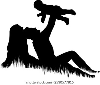 A tender silhouette depicts a parent joyfully lifting a child. The scene captures love and connection, emphasizing the beauty of family moments and the innocence of childhood.