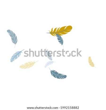 Tender silver gold feathers vector background. Flying feather elements airy vector design. Easy plumelet ethnic indian graphics. Wildlife nature isolated plumage.