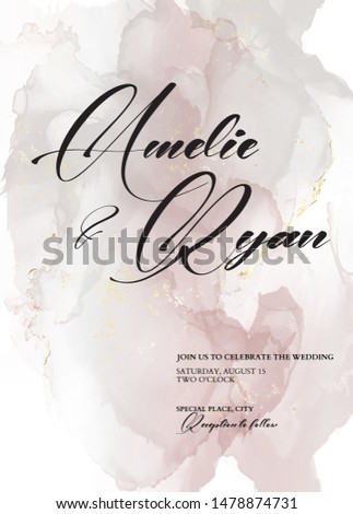 Tender soft rose grey ink  watercolor. Wedding with beautiful hand drawn tender background. Includes Invintation card  templates. Vector