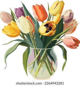 Tender spring bouquet of colorful tulips