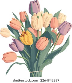 Tender spring bouquet of colorful tulips