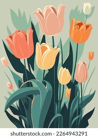 Tender spring bouquet of colorful tulips