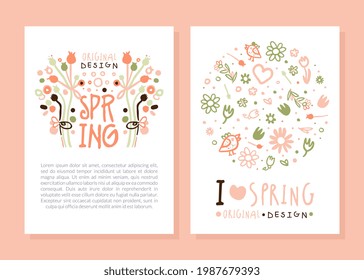 Tender Spring Hand Drawn Flowers in Vector Card or Cover Template