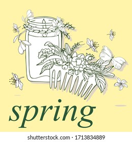 TENDER SPRING ILLUSTRATION OF SCENTED CANDLE AND SCALLOP,TEXT