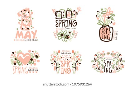 Tender Spring Labels and Logos with Original Design Vector Set