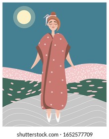
Tender spring minimalistic girl vector portrait