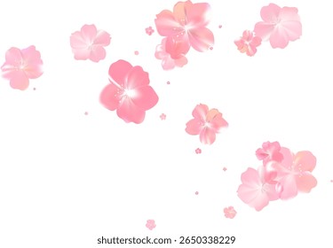 Tender spring pink flower flow. Delicate scent of woman perfume. Aroma of cherry blossoms. Floral air vortex. Magic spring dust petals splash. Background for gift, card, package. Vector illustration.