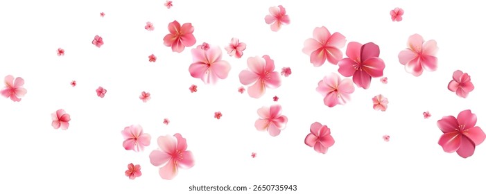 Tender spring pink flower flow. Delicate scent of woman perfume. Aroma of cherry blossoms. Floral air vortex. Magic spring dust petals splash. Background for gift, card, package. Vector illustration.