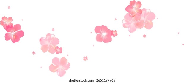 Tender spring pink flower flow. Delicate scent of woman perfume. Aroma of cherry blossoms. Floral air vortex. Magic spring dust petals splash. Background for gift, card, package. Vector illustration.