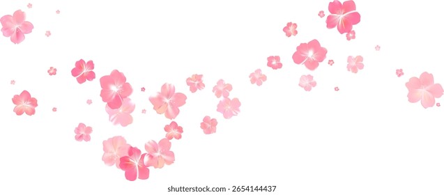 Fluxo de flor rosa de primavera tenra. Cheiro delicado de perfume de mulher. Cheiro de flores de cerejeira. Vórtice de ar floral. Pétalas de poeira de primavera mágica salpicam. Plano de fundo para presente, cartão, pacote. Ilustração vetorial.