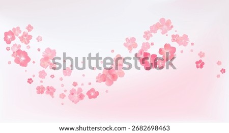Tender spring pink flower flow. Delicate scent of woman perfume. Aroma of cherry blossoms. Floral air vortex. Magic spring dust petals splash. Background for gift, card, package. Vector illustration.
