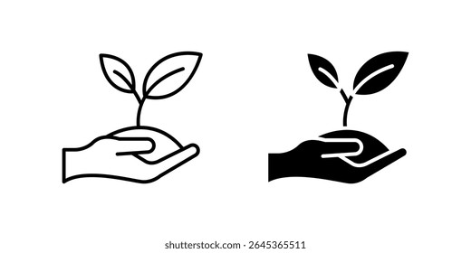 Zarte Keime in der Hand Symbolsatz symbolisiert Natur, Wachstum und Umweltpflege. Ideal für Nachhaltigkeit, ökologischen Landbau und ökologische Themen.