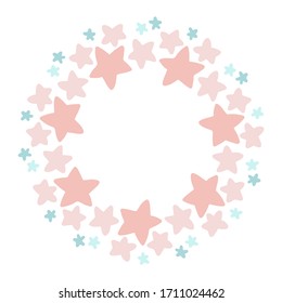 Tender stars wreath frame mandala in cartoon style pastel colors sky