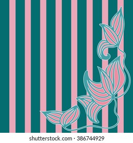 Tender striped vector background with flowers. Floral wedding pink and turquoise texture with blooming lilies
