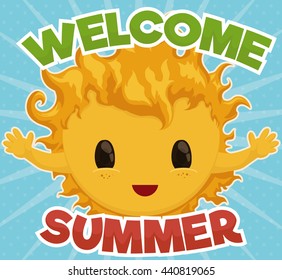 Tender sun with arms wide open ready to hug summer season.