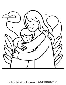 
A tender vector illustration portraying the bond between a caring mother and her loving son, filled with warmth and affection.