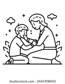 
A tender vector illustration portraying the bond between a caring mother and her loving son, filled with warmth and affection.