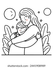 
A tender vector illustration portraying the bond between a caring mother and her loving son, filled with warmth and affection.