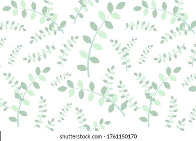 Tender vector leaves seamless pattern. Hand drawn illustration with rainforest plants for wallpaper, fabric, textile, cover, calendar, banner.