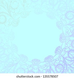 Tender violet round frame against the light blue background