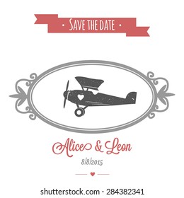 Tender wedding invitation with vintage vector wedding airplane