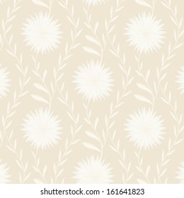 Tender White Flower Pattern on Light Beige Background, vector
