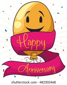 Tender yellow smiling balloon with a ribbon around it celebrating the anniversary party.