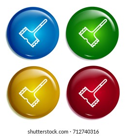 Tenderizer multi color gradient glossy badge icon set. Realistic shiny badge icon or logo mockup