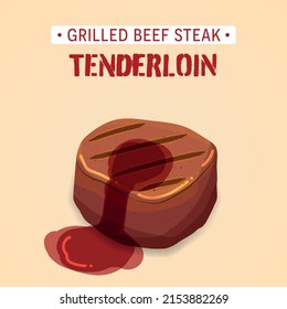 Tenderloin, filete de buey a la parrilla con ilustración vectorial de salsa aislado