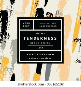 Tenderness gold Vintage modern logo in frame outline geometric background. Retro label package template